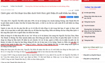 CÔNG AN TỈNH THANH HÓA TRIỆT PHÁ THÀNH CÔNG NHÓM ĐỐI TƯỢNG GIẢ DANH CÁN BỘ CÔNG TY LETCO LỪA ĐẢO NGƯỜI DÂN ĐI XKLĐ CHIẾM ĐOẠT TÀI SẢN VỚI SỐ TIỀN LÊN TỚI HƠN 1 TỈ ĐỒNG